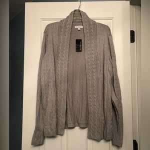 Kim Rogers mid-length sweater, XL, gray with silver threading.